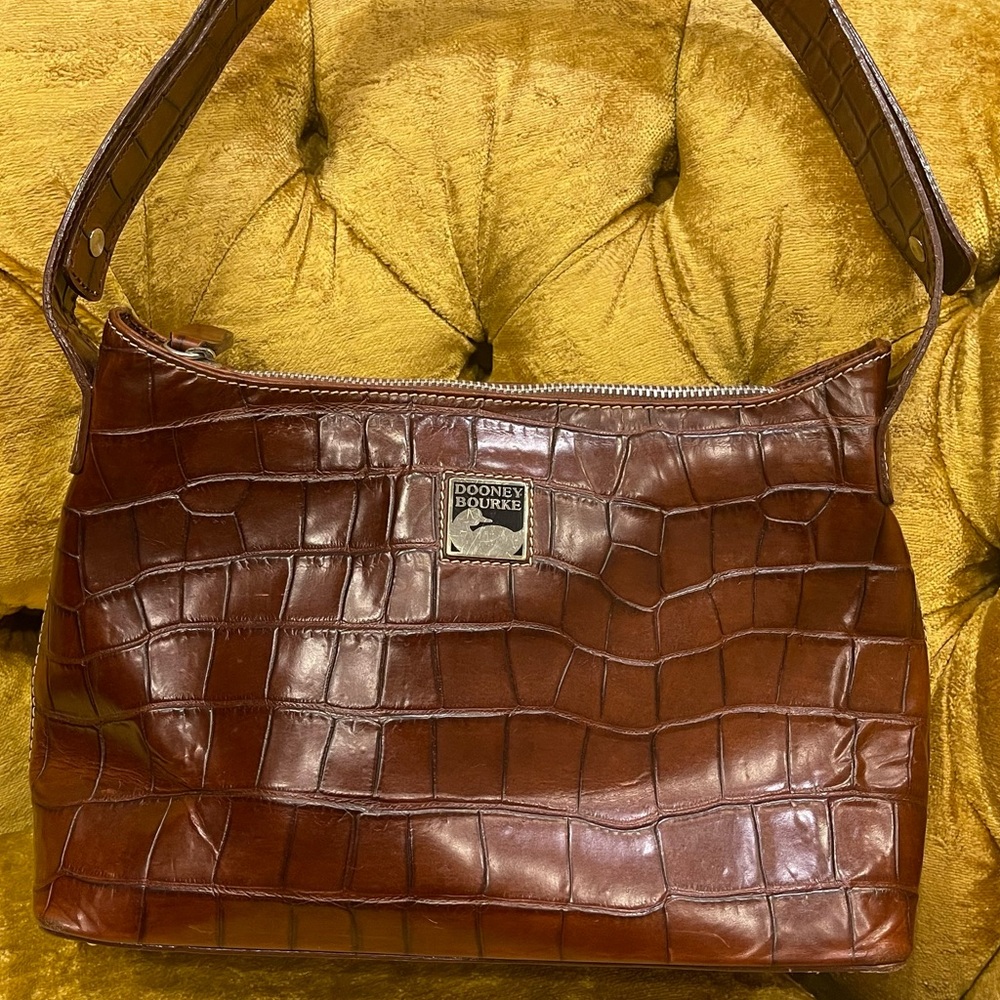 Vintage Dooney and Bourke Embossed Embossed Brown Leather Shoulder Bag
